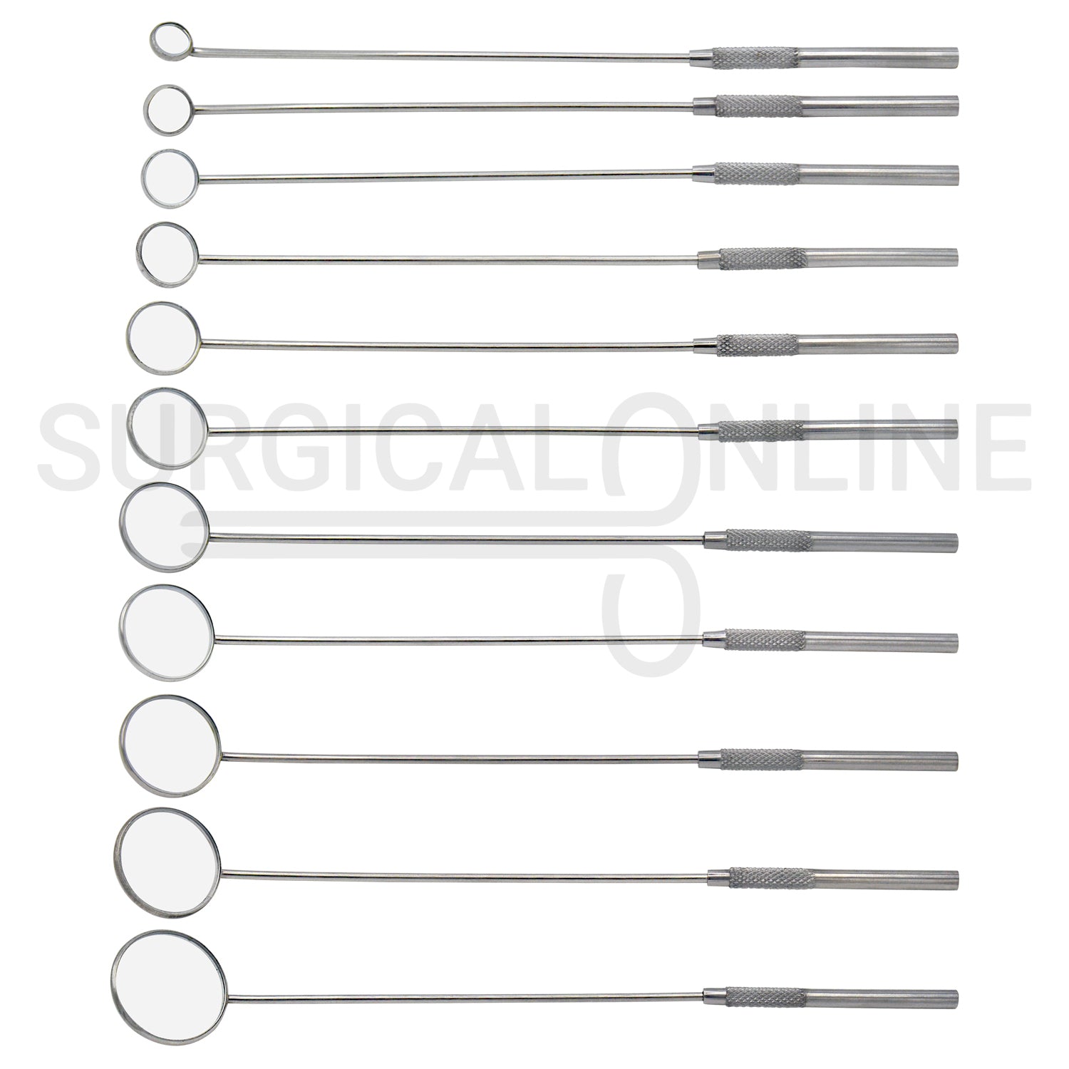 11 Pcs Laryngeal Mirrors #000–#8 Angled Mirror With Long Grip Handle Set