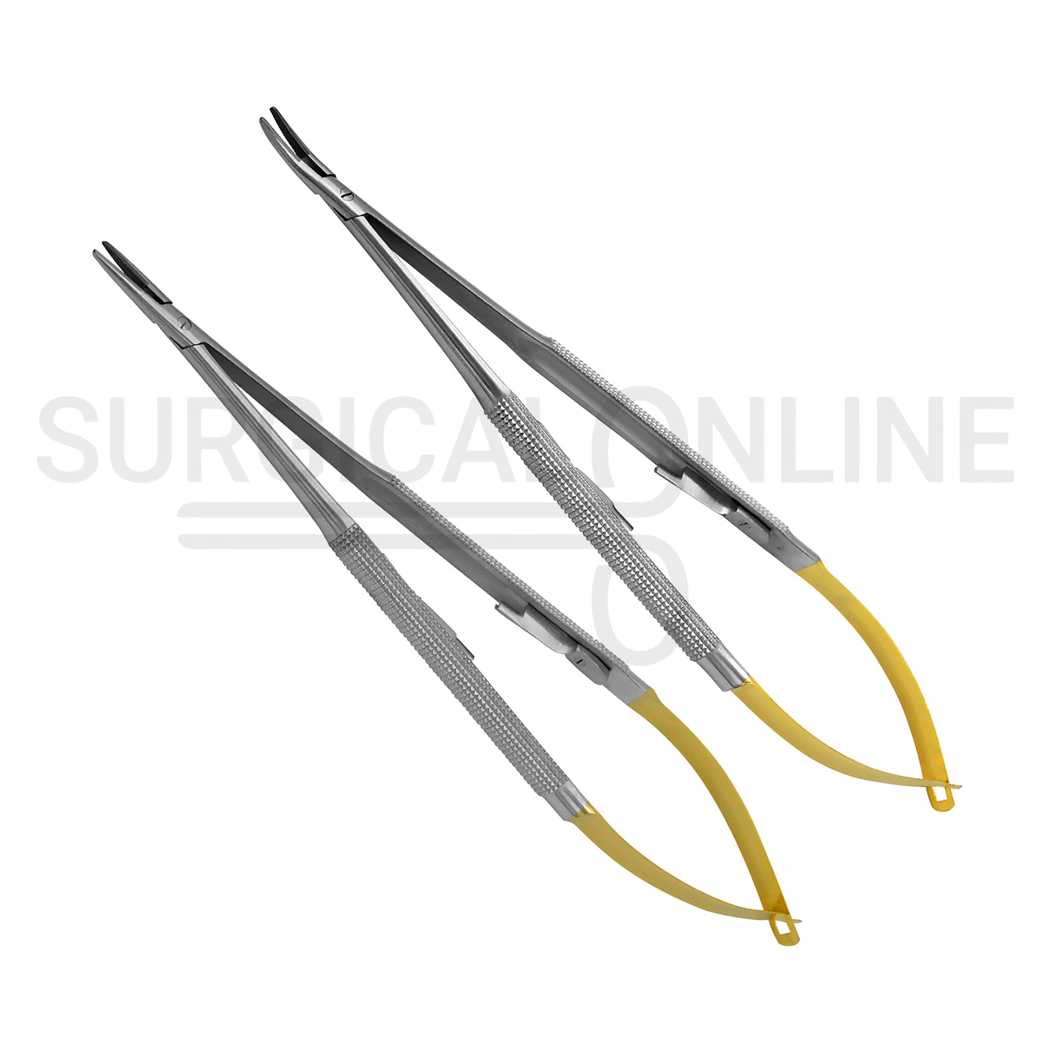 2 Pcs TC Castroviejo Needle Holder 5.5″ Straight & Curved Set