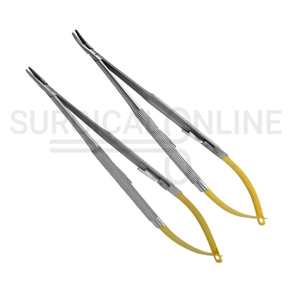 2 Pcs TC Castroviejo Needle Holder 5.5″ Straight & Curved Set