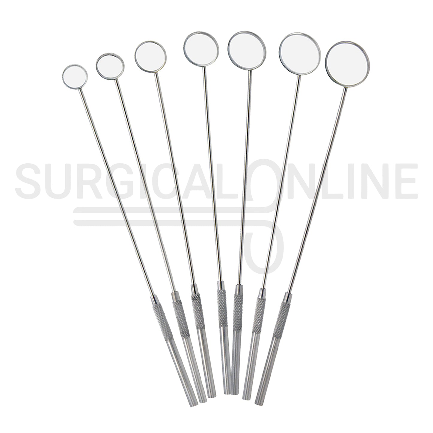 7 Pcs Laryngeal Mirrors #0–#6 Angled Mirror With Long Grip Handle Set
