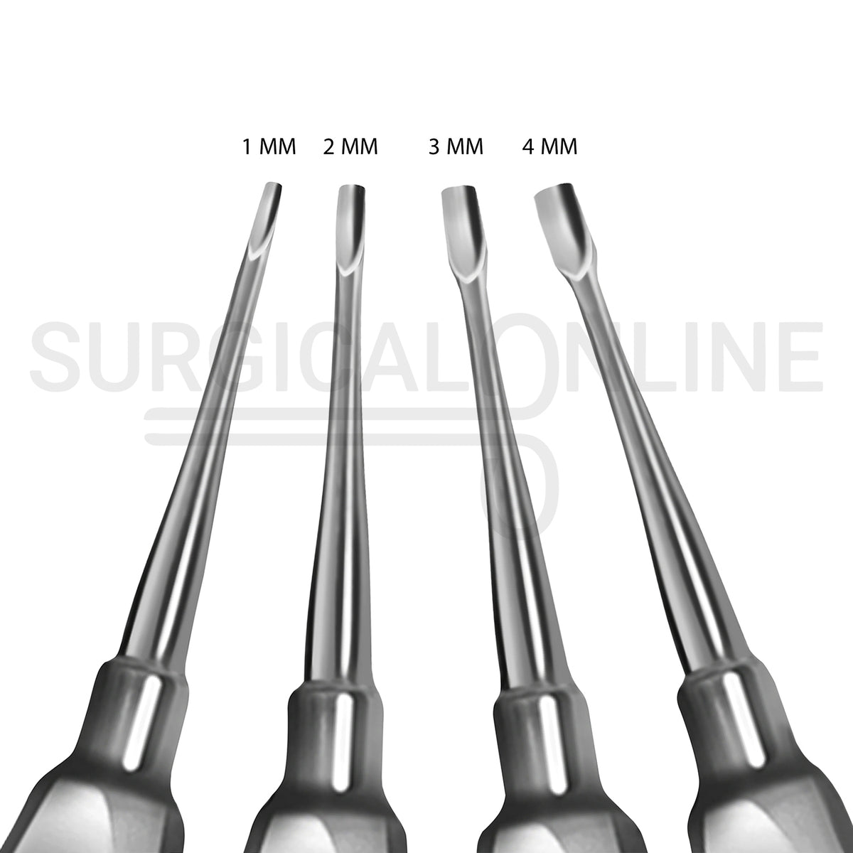 4 Pcs Winged Dental Elevator 1, 2, 3 & 4mm Tips 6″ Standard Handle Set
