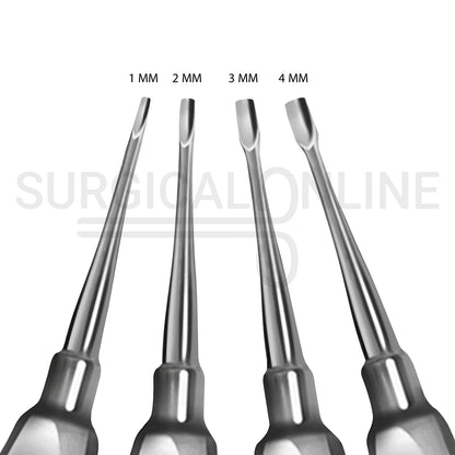 4 Pcs Winged Dental Elevator 1, 2, 3 & 4mm Tips 6″ Standard Handle Set