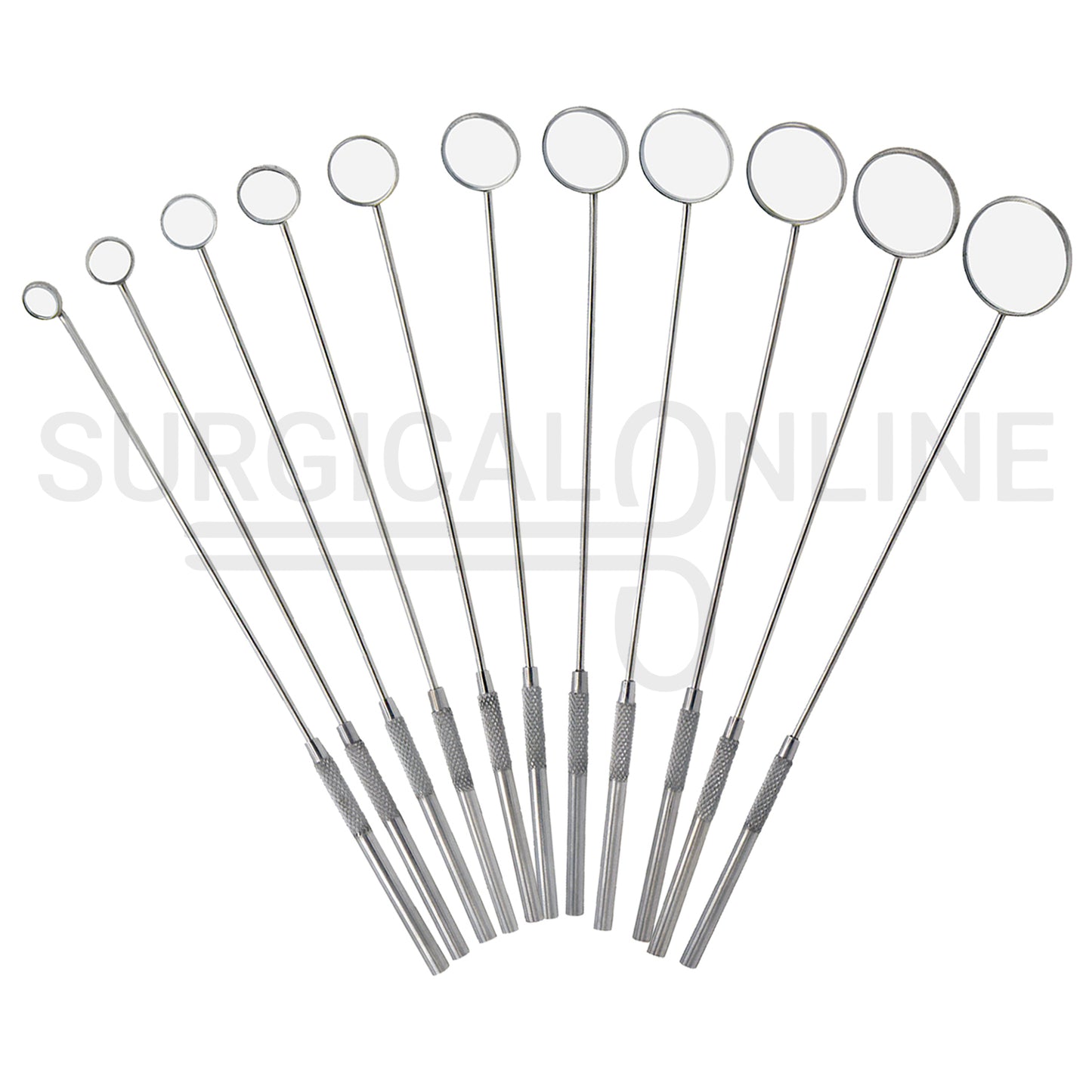 11 Pcs Laryngeal Mirrors #000–#8 Angled Mirror With Long Grip Handle Set