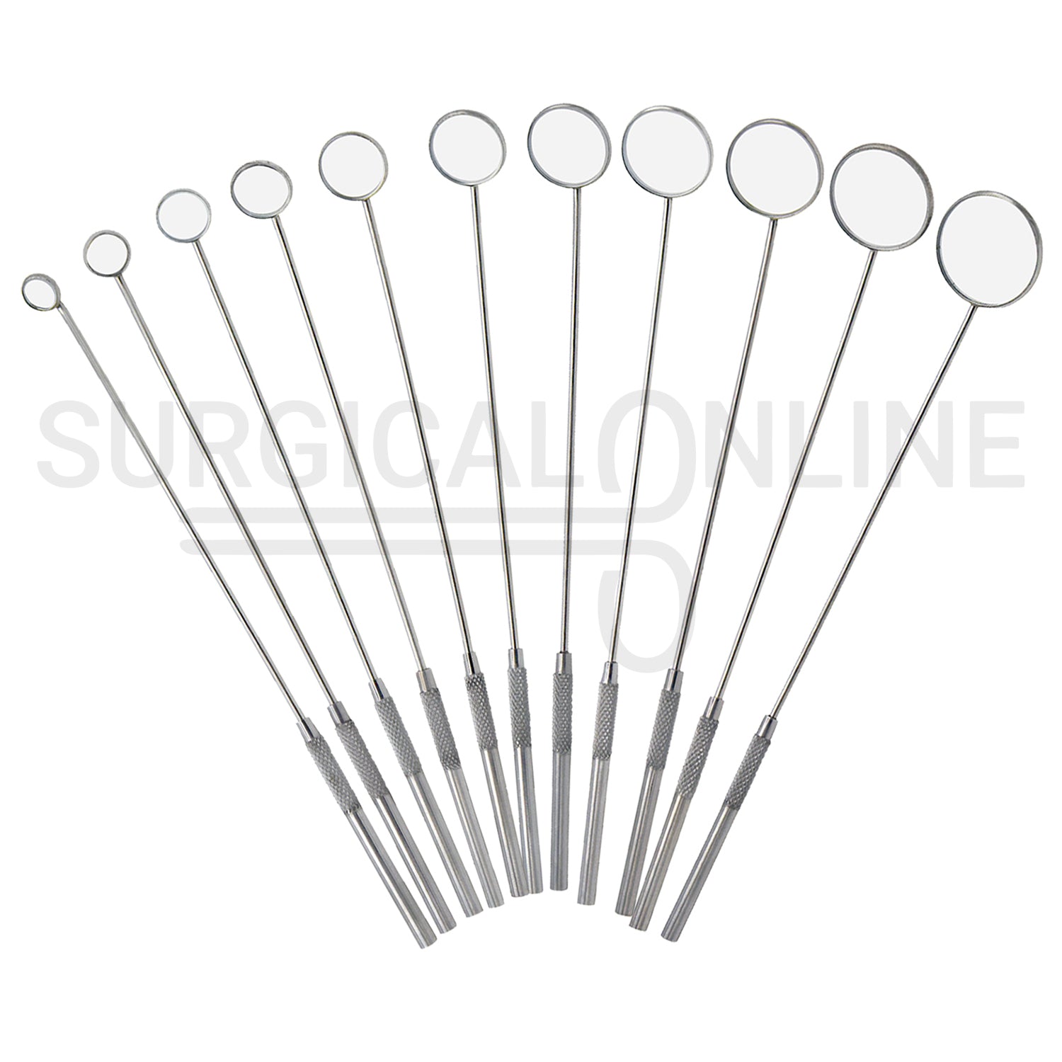 11 Pcs Laryngeal Mirrors #000–#8 Angled Mirror With Long Grip Handle Set