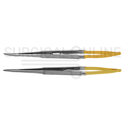 2 Pcs TC Castroviejo Needle Holder 7″ Straight & Curved Set