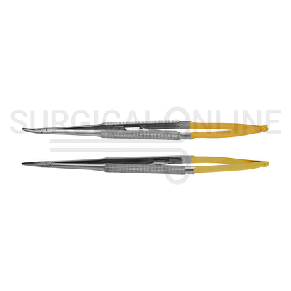 2 Pcs TC Castroviejo Needle Holder 5.5″ Straight & Curved Set