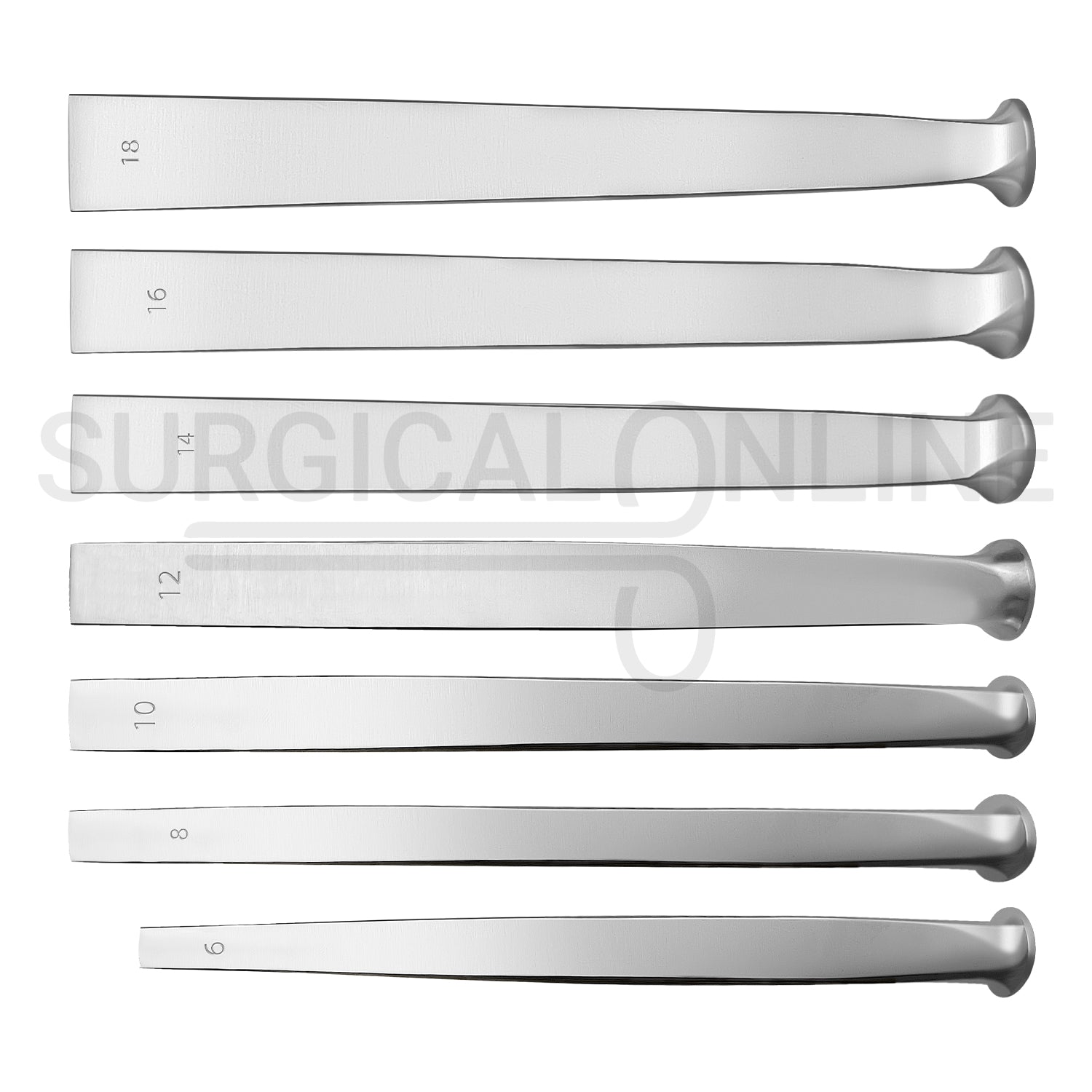 7 Pcs US Army Pattern Osteotome Straight 6mm – 18mm Set