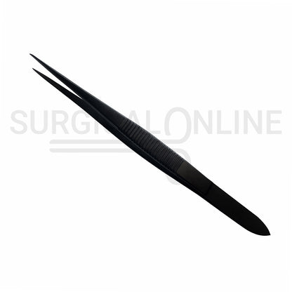 Splinter Forceps Black 4.50" Fine Point Serrated Tips