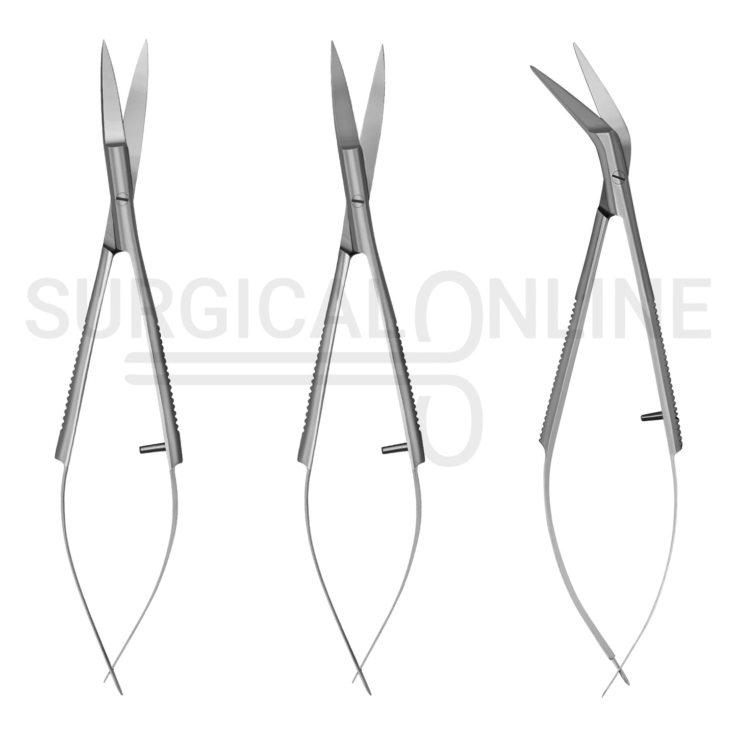 3 Pcs Castroviejo Micro Iris Scissors 4.5″ Straight, Curved, Angled Set
