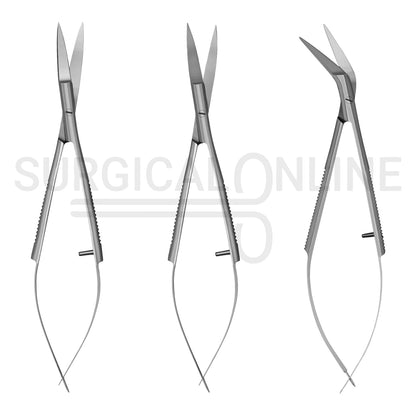 3 Pcs Castroviejo Micro Iris Scissors 4.5″ Straight, Curved, Angled Set