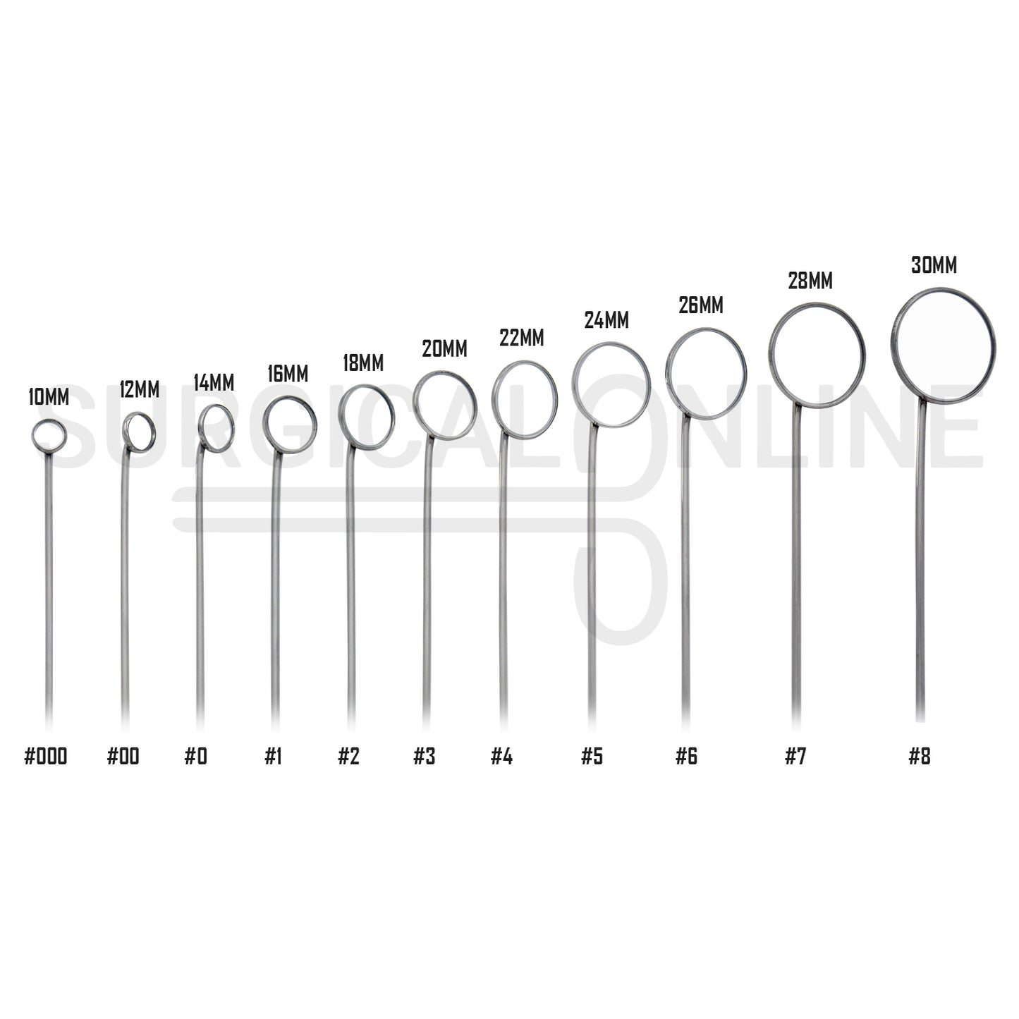 11 Pcs Laryngeal Mirrors #000–#8 Angled Mirror With Long Grip Handle Set