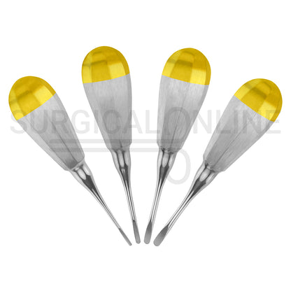 4 Pcs Luxating Elevator 2, 3, 4 & 5mm Straight Tip 5″ Half Gold Handle Set