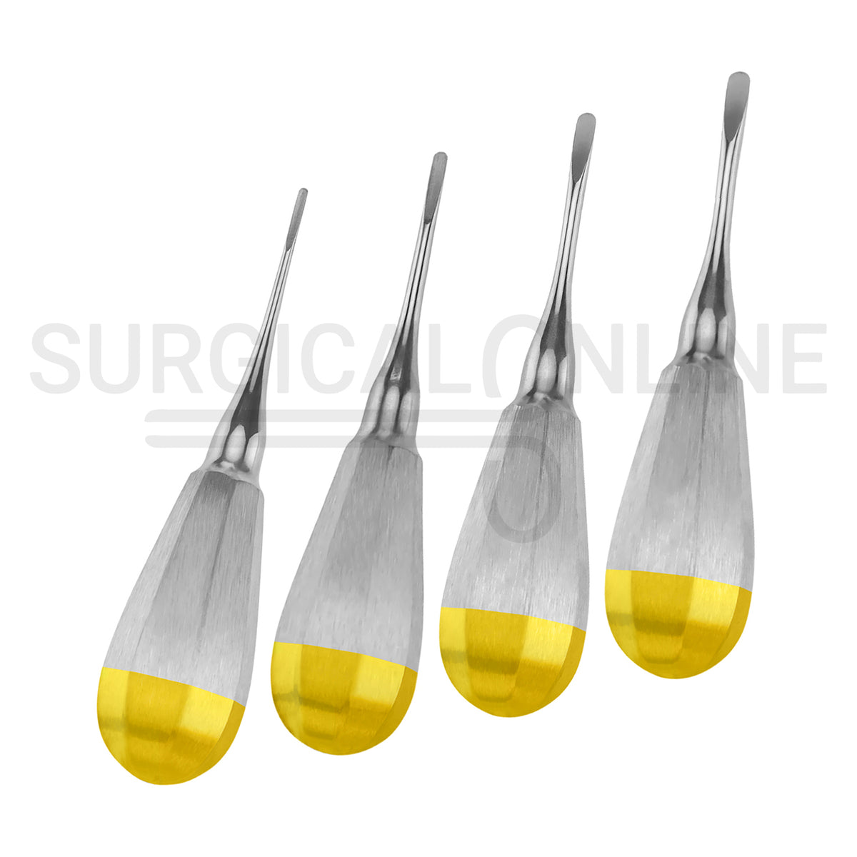 4 Pcs Luxating Elevator 2, 3, 4 & 5mm Straight Tip 5″ Half Gold Handle Set