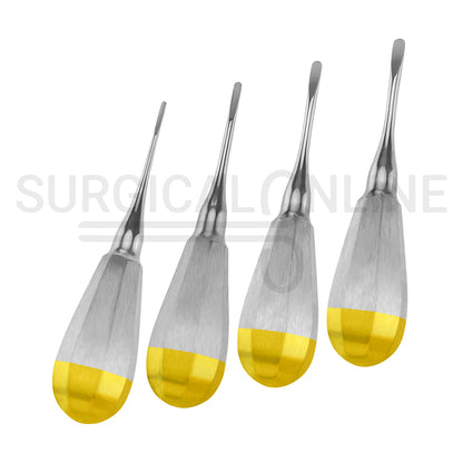 4 Pcs Luxating Elevator 2, 3, 4 & 5mm Straight Tip 5″ Half Gold Handle Set