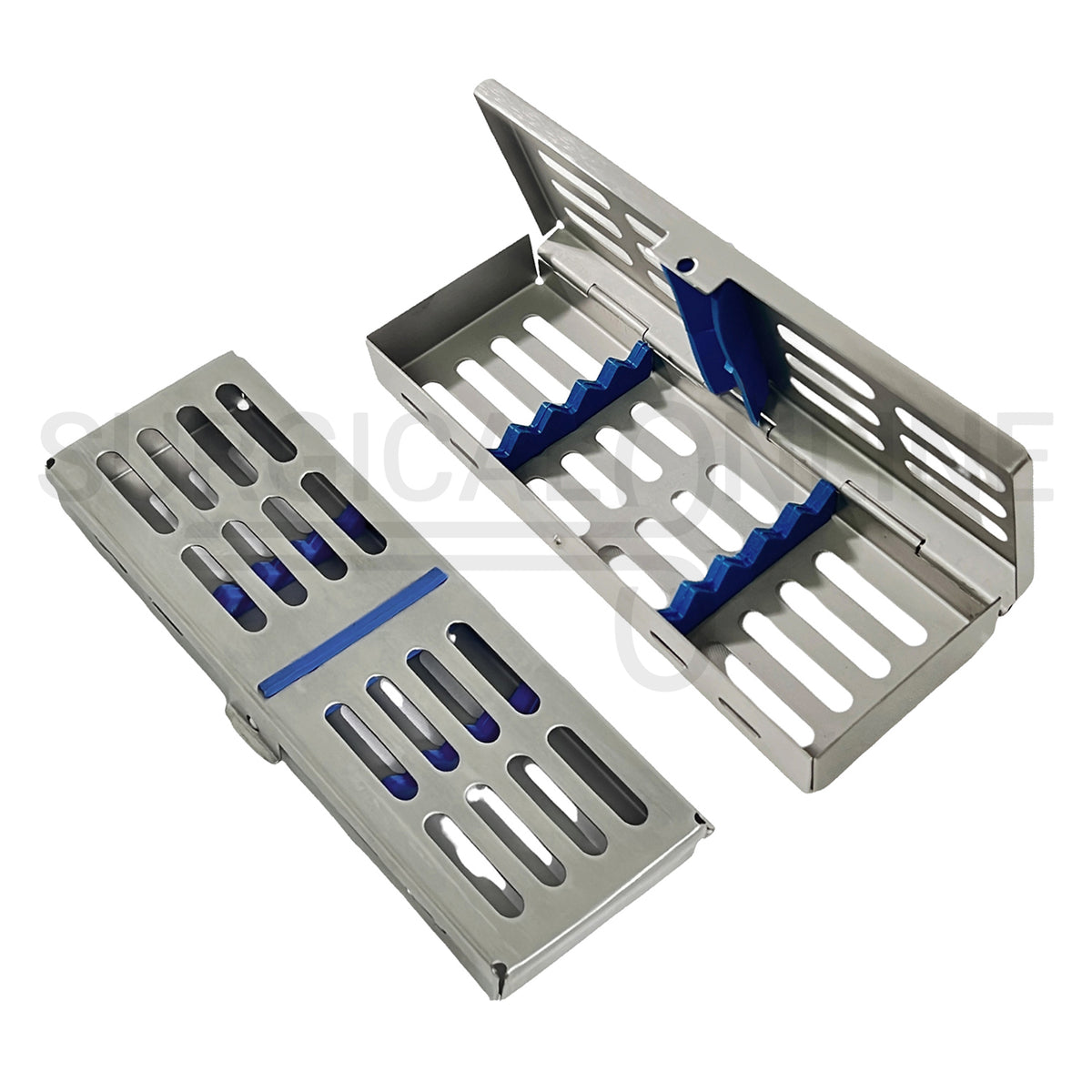 5 Instruments Sterilization Cassette Tray 7.25″ x 2.25″ W/Rubber Inserts 