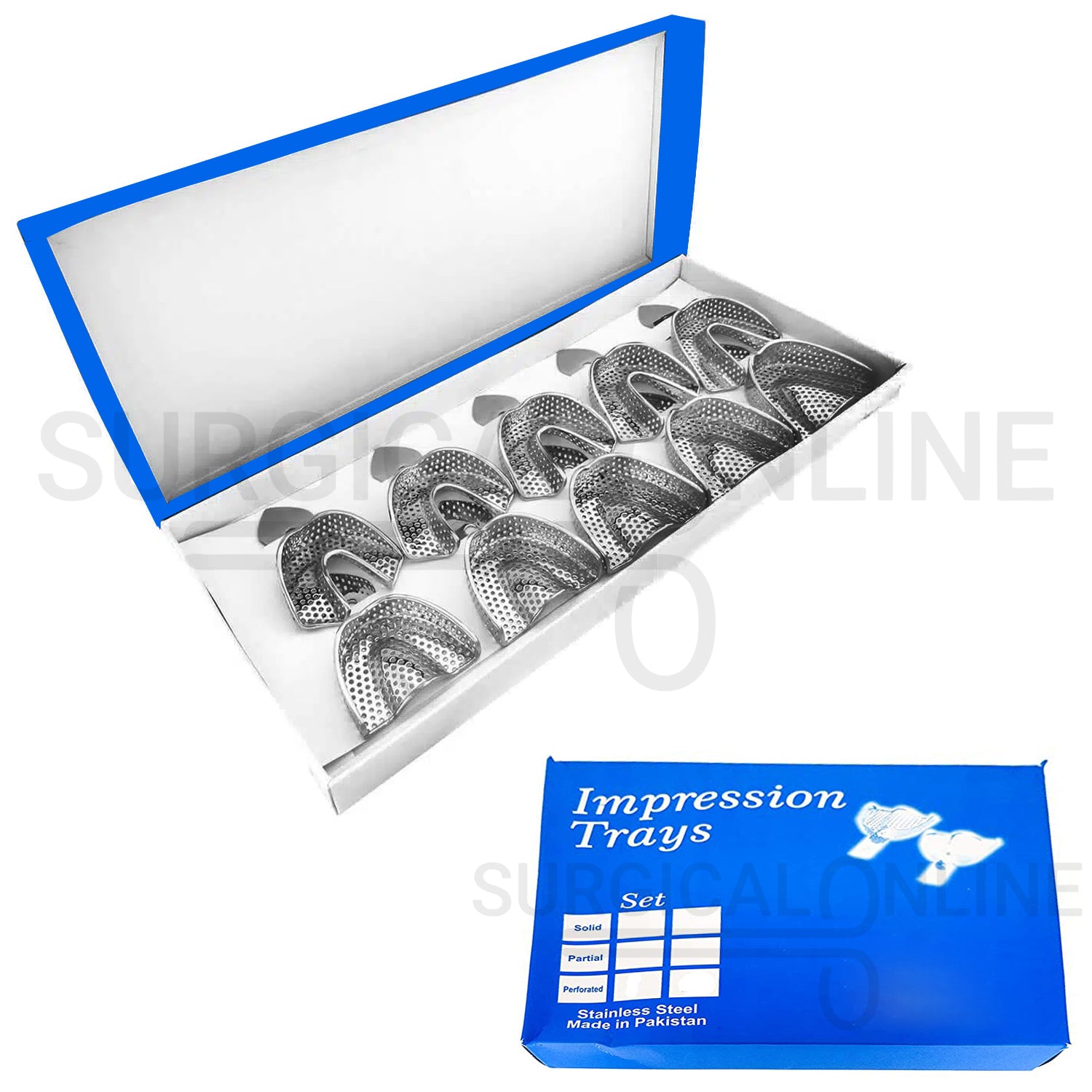 10 Dental Impression Trays Perforated XS, S, M, L & XL