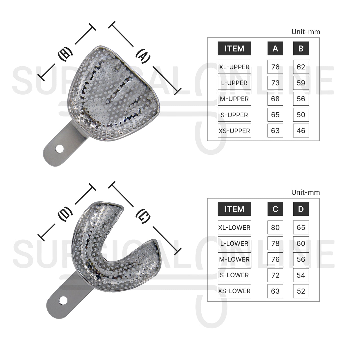 10 Edentulous Dental Impression Trays Perforated
