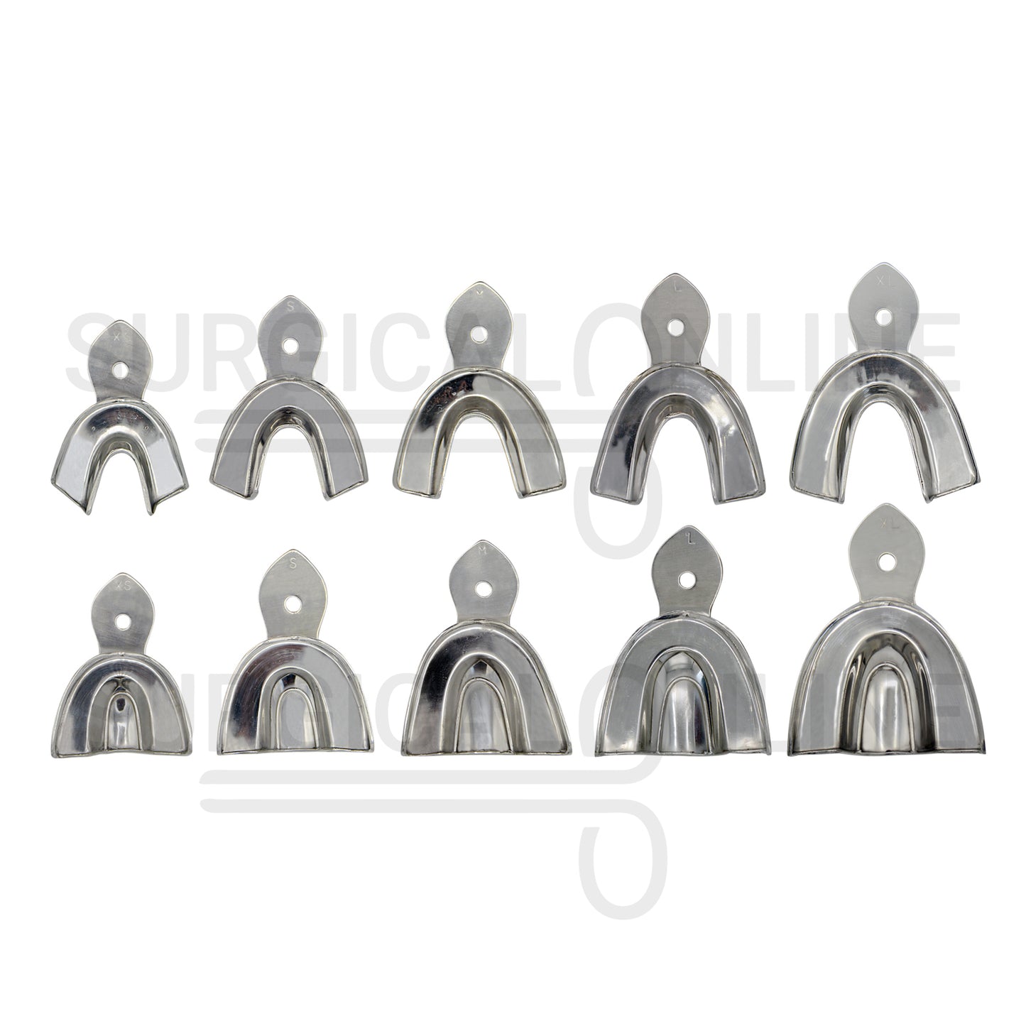 10 Dental Impression Tray Set Solid XS, S, M, L & XL