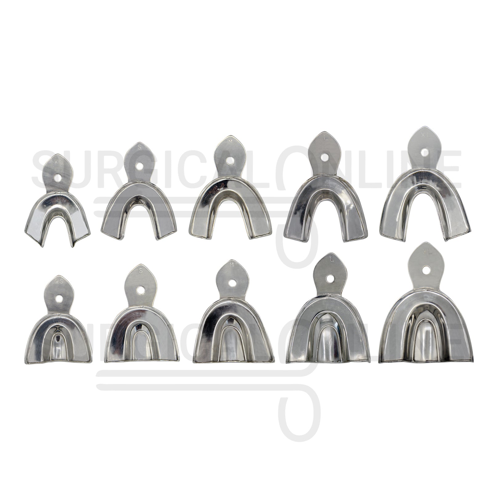 10 Dental Impression Tray Set Solid XS, S, M, L & XL
