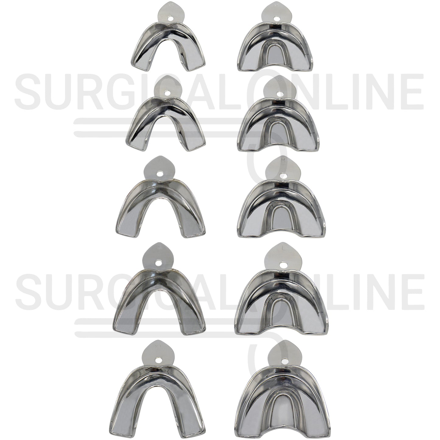 10 Dental Impression Tray Set Solid XS, S, M, L & XL