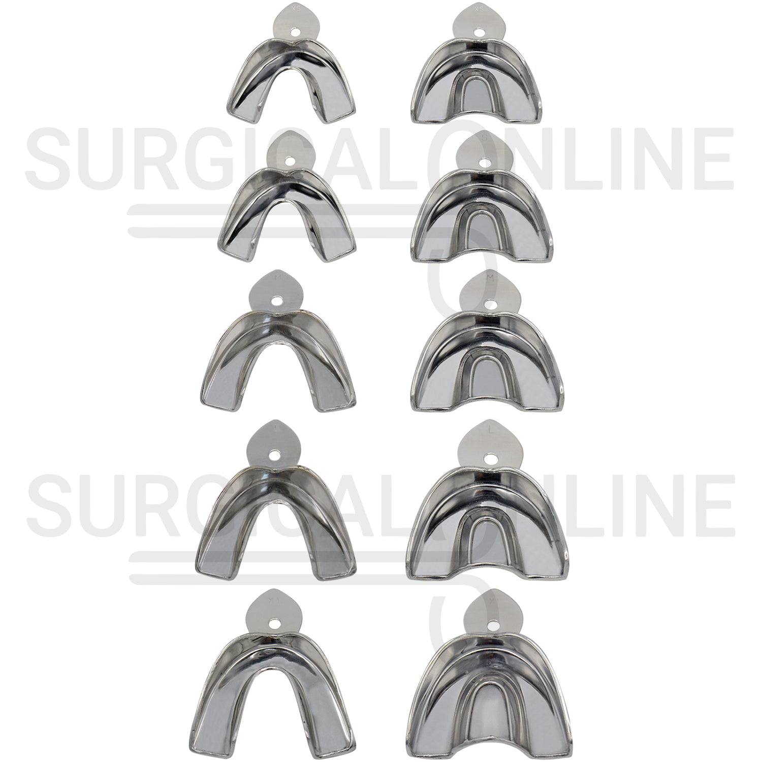 10 Dental Impression Tray Set Solid XS, S, M, L & XL