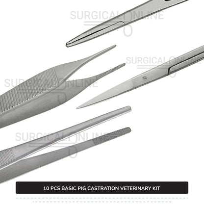 10 Pcs Basic Pig Castration Kit Stainless Steel Surgical Veterinary Instruments Set with ???? Carrying Case