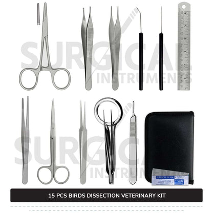 15 Pcs Birds Dissection Kit Stainless Steel Surgical Veterinary Instruments Set with FREE Carrying Case