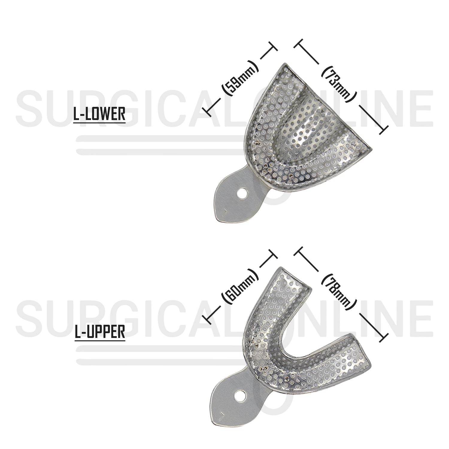 2 Dental Impression Trays Perforated L Upper & Lower