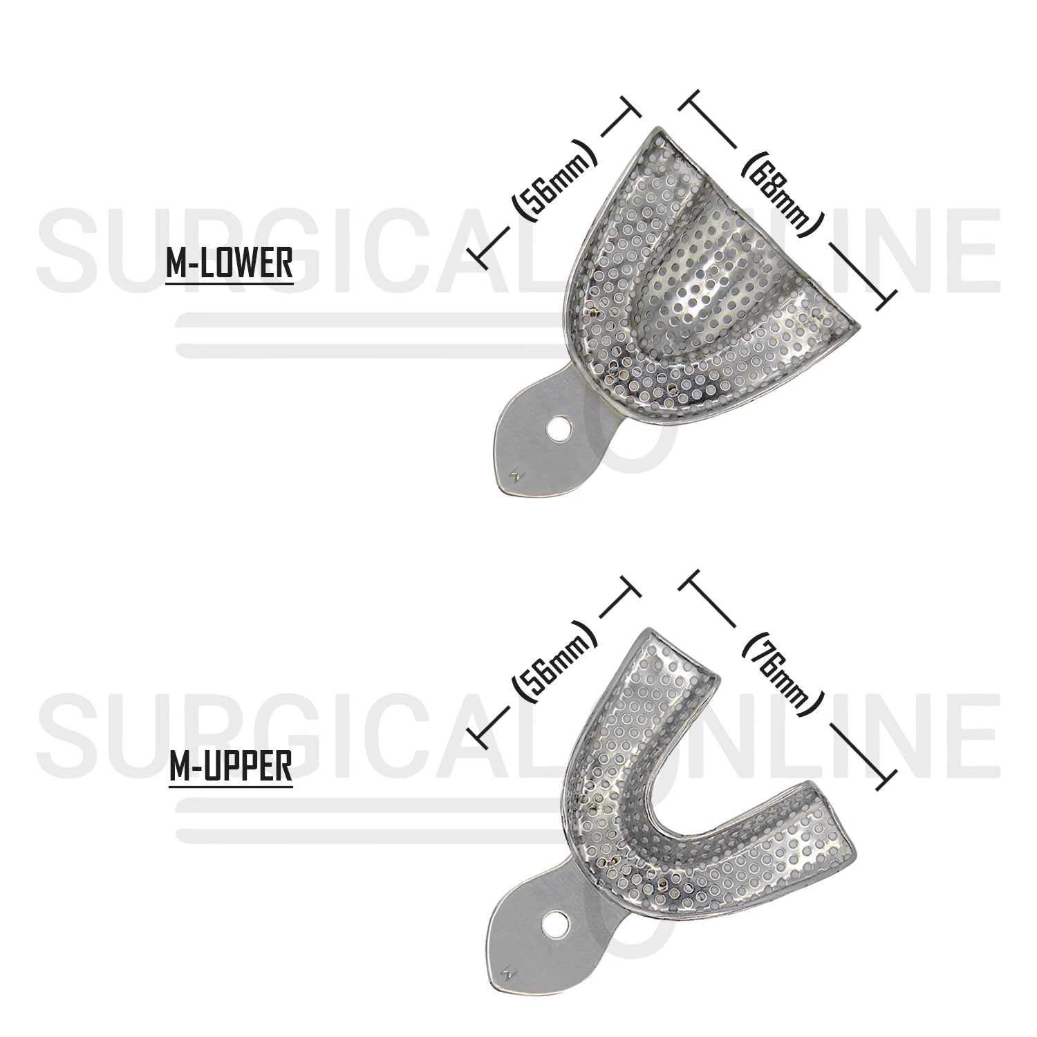 2 Dental Impression Trays Perforated M Upper & Lower