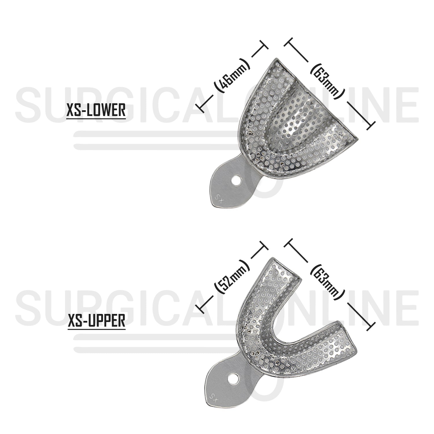 2 Dental Impression Trays Perforated XS Upper & Lower