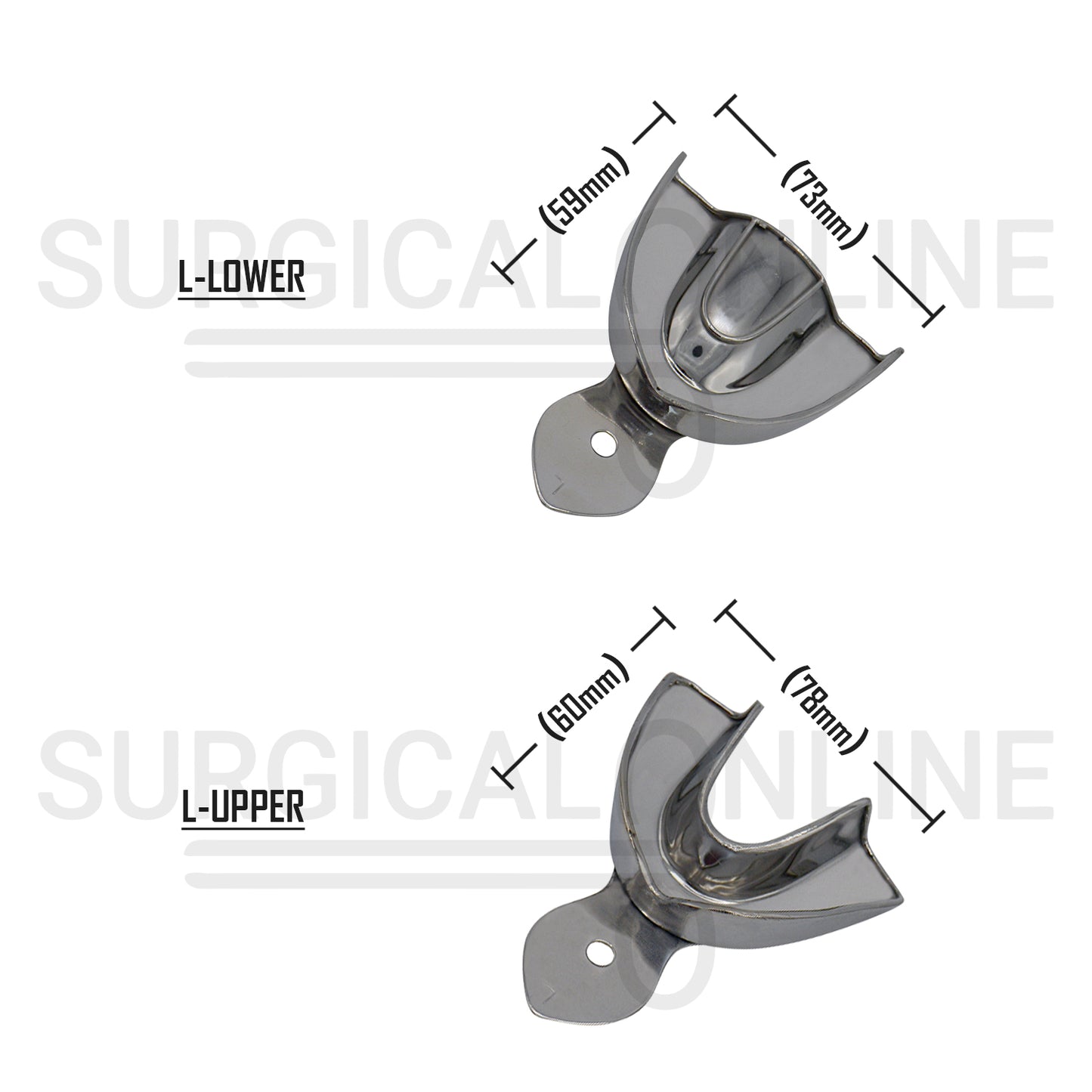 2 Dental Metal Impression Trays Large Upper Lower - Solid