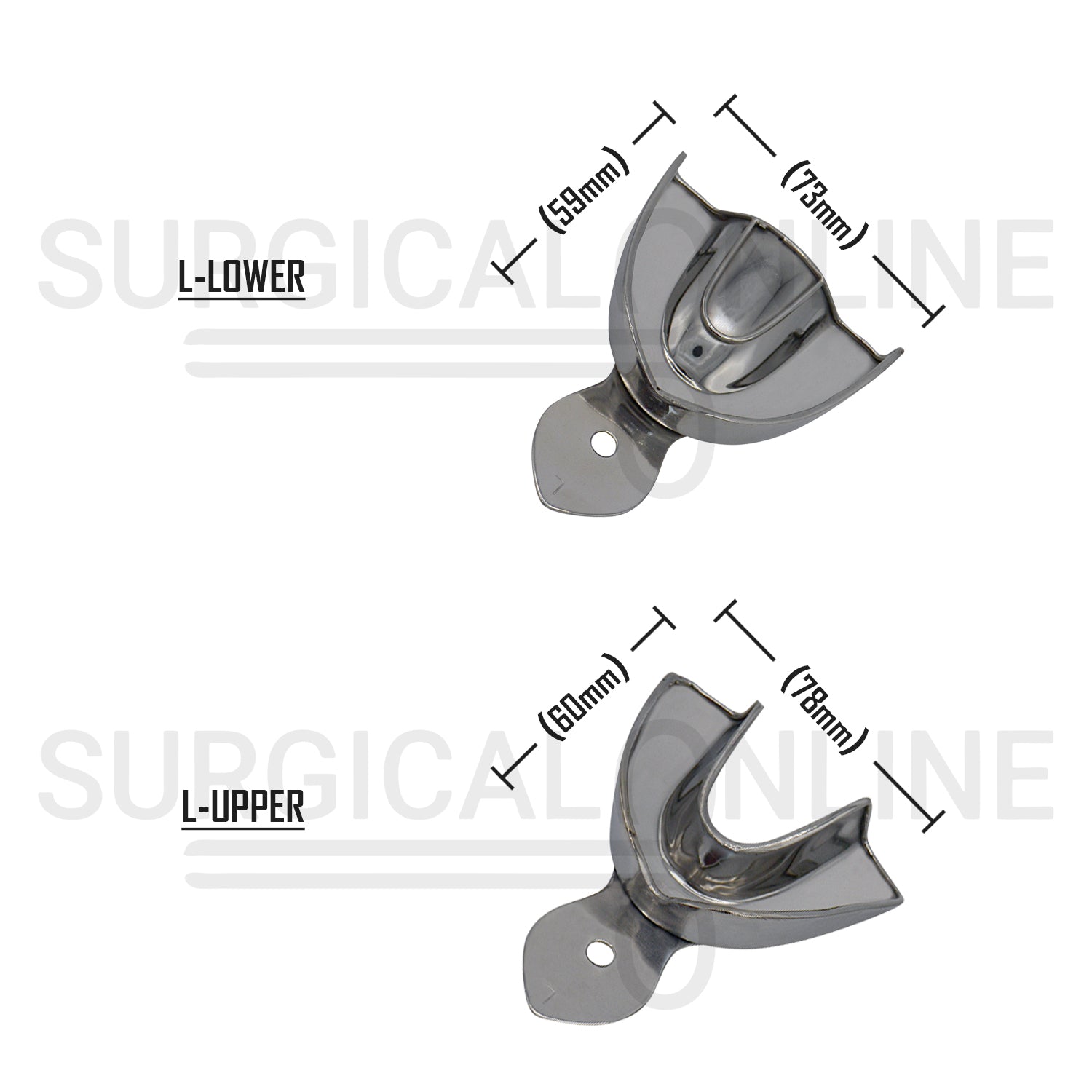 2 Dental Metal Impression Trays Large Upper Lower - Solid