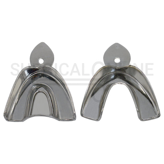 2 Dental Metal Impression Trays Large Upper Lower - Solid