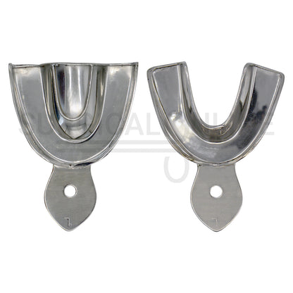 2 Dental Metal Impression Trays Large Upper Lower - Solid