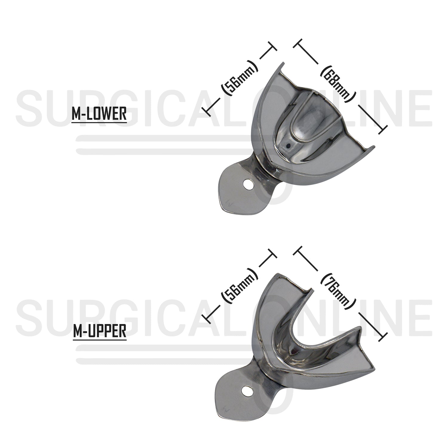 2 Dental Metal Impression Trays Medium Upper Lower - Solid 