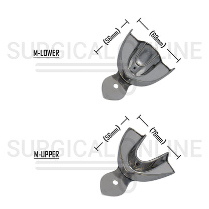 2 Dental Metal Impression Trays Medium Upper Lower - Solid 