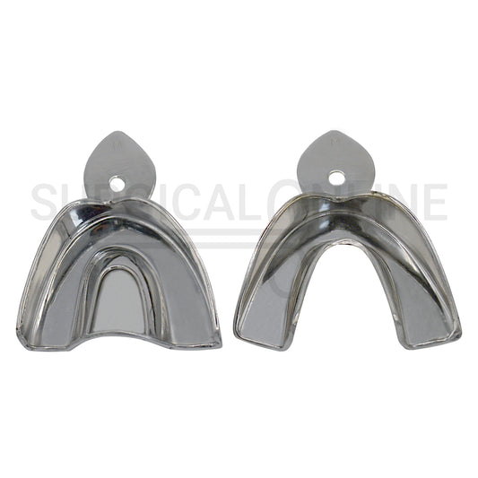 2 Dental Metal Impression Trays Medium Upper Lower - Solid 