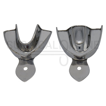 2 Dental Metal Impression Trays Medium Upper Lower - Solid 