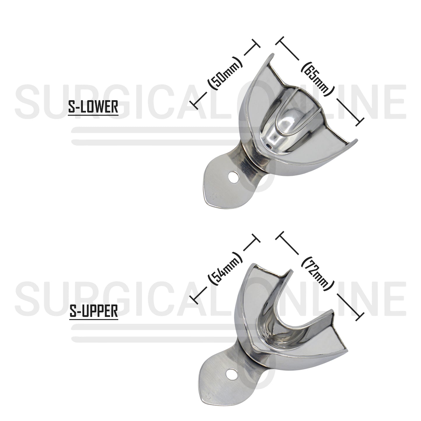 2 Dental Metal Impression Trays Small Upper Lower - Solid 