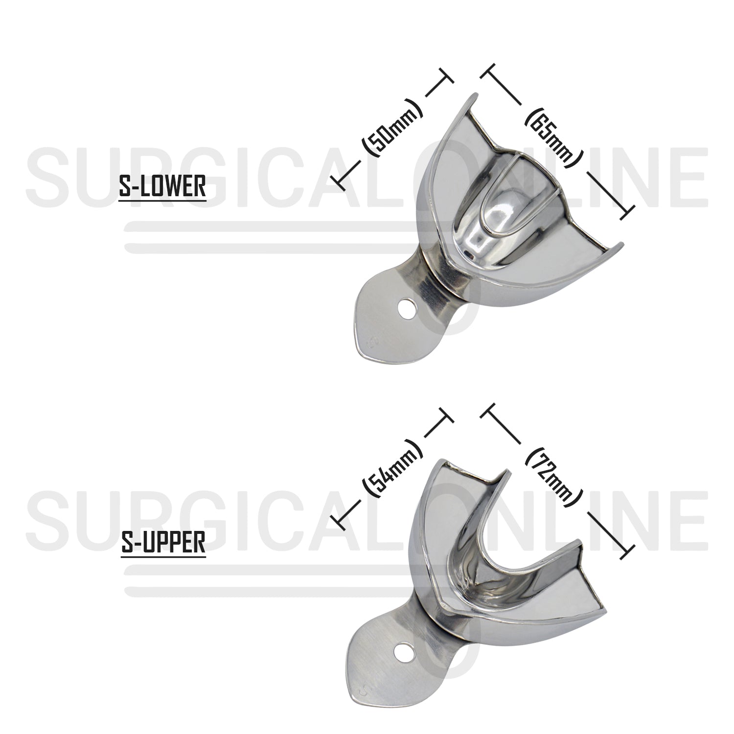 2 Dental Metal Impression Trays Small Upper Lower - Solid 