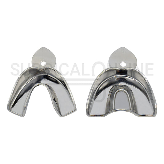 2 Dental Metal Impression Trays Small Upper Lower - Solid 