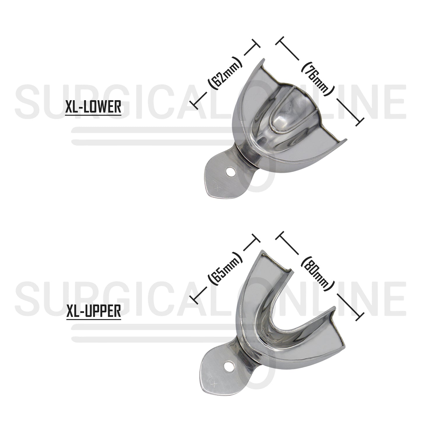 2 Dental Metal Impression Trays X-Large Upper Lower - Solid