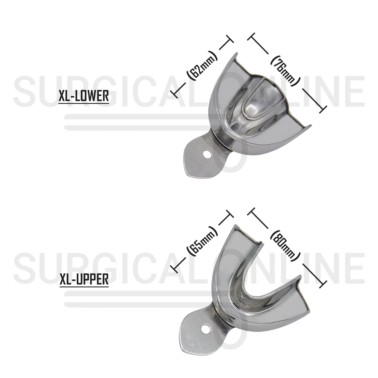 2 Dental Metal Impression Trays X-Large Upper Lower - Solid