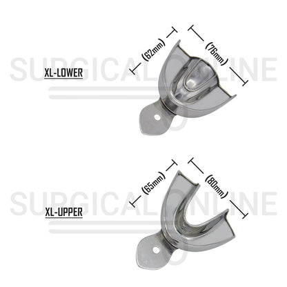 2 Dental Metal Impression Trays X-Large Upper Lower - Solid