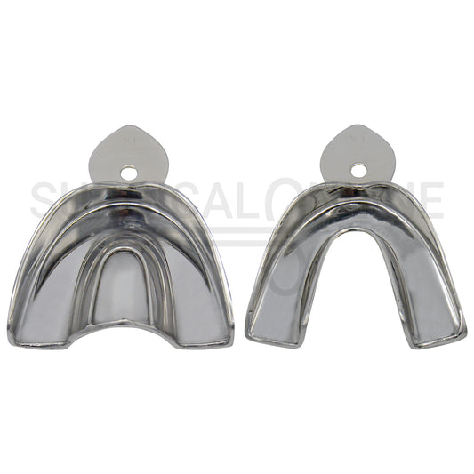 2 Dental Metal Impression Trays X-Large Upper Lower - Solid
