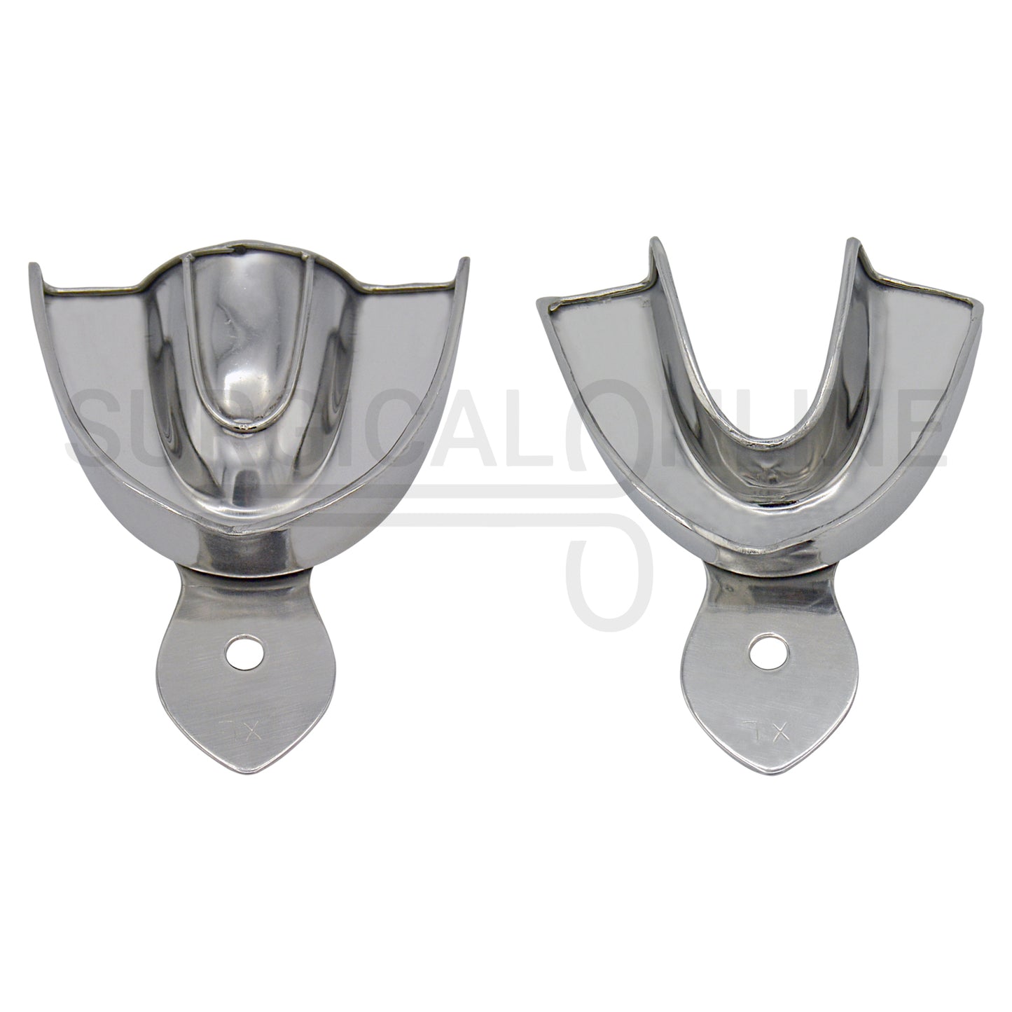 2 Dental Metal Impression Trays X-Large Upper Lower - Solid