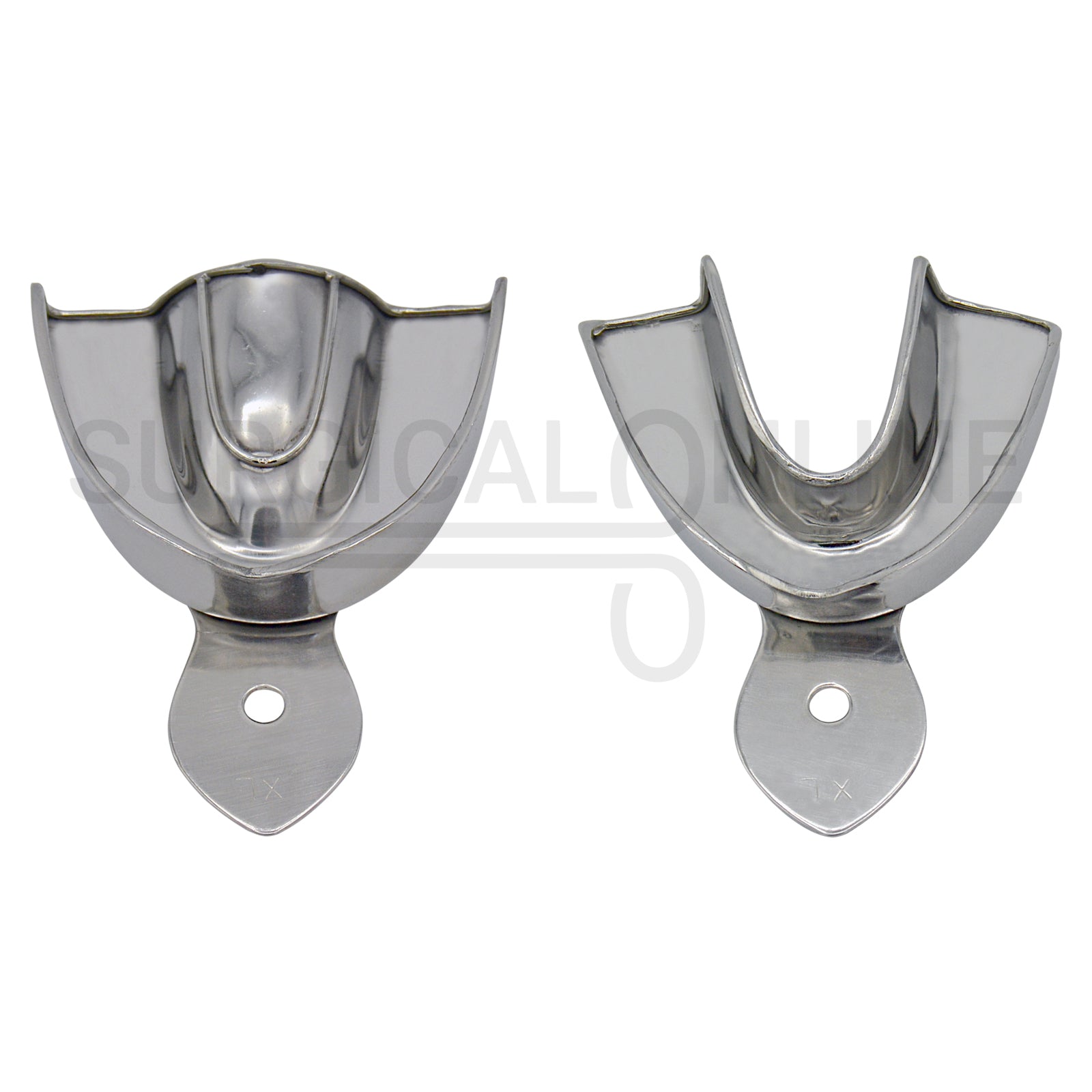 2 Dental Metal Impression Trays X-Large Upper Lower - Solid