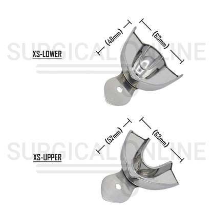 Pack of 2 Dental Metal Impression Trays XS Upper Lower - Solid
