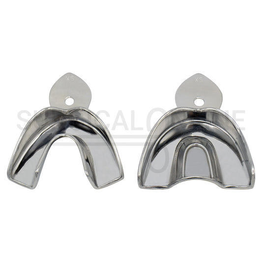 2 Dental Metal Impression Trays XS Upper Lower - Solid