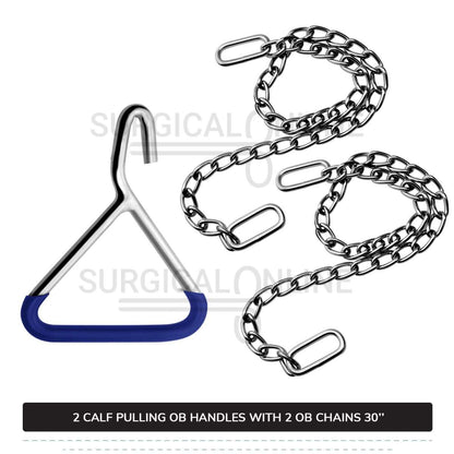 2 Ob Chains 30" With 2 Ob Handles Calf Pulling Cattle Birth Delivery Set Surgical Veterinary Instruments